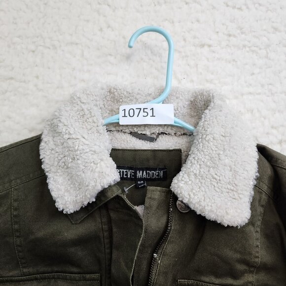 Steve Madden Jacket Coat Sm Army Green Zip Button Chore Sherpa Collar Pockets - Picture 13 of 13